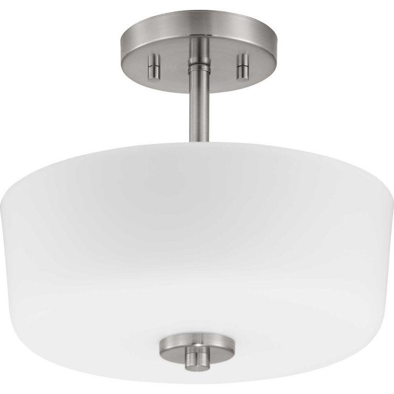 Progress Lighting Tobin Collection 2-Light Semi-Flush Convertible Ceiling Light in Black Finish with Etched White Glass Shade