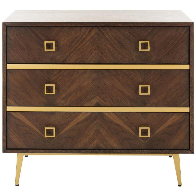 Katia 3 Drawer Chest - CHS6413 - Walnut/Gold - Safavieh