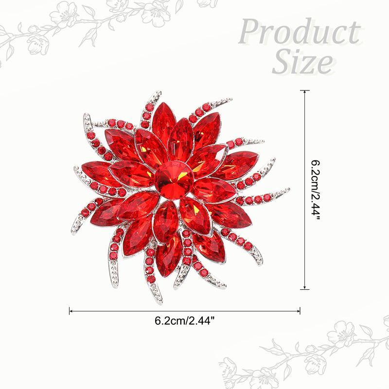 Unique Bargains Women's Rhinestone Flower Brooch Pin Red