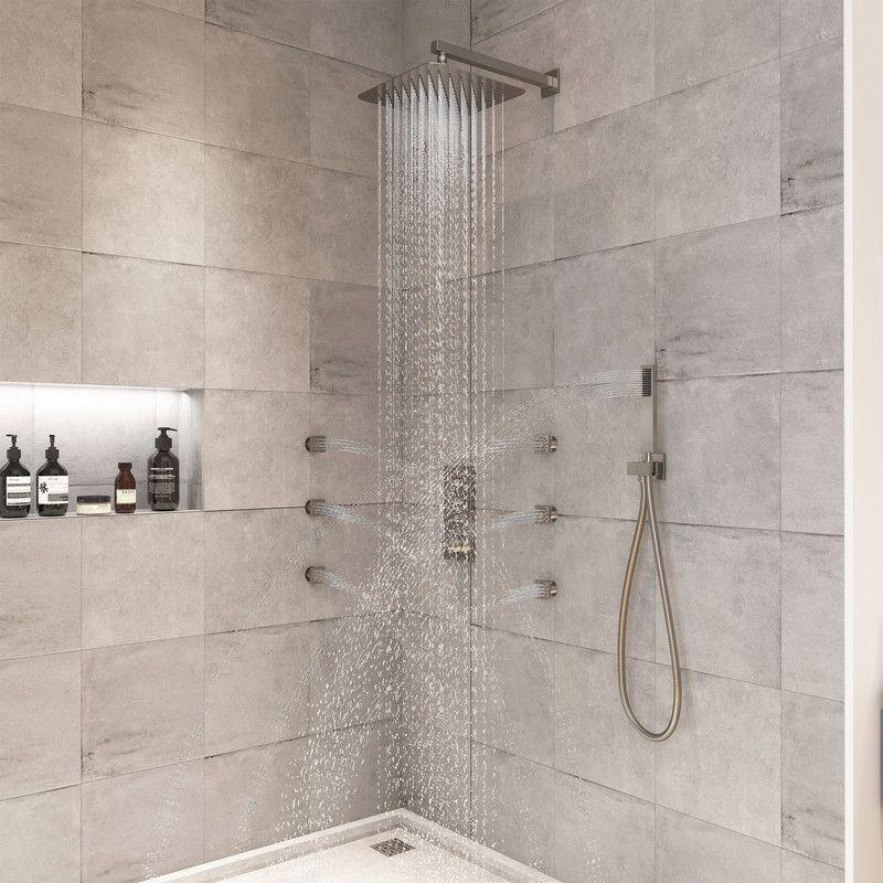3 Functions 12 Inch Wall Mount Thermostatic Shower System with 6 Body Jets