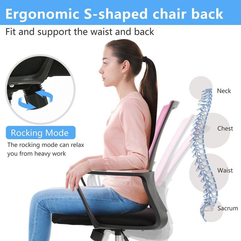 FDW Home Office Chair Mid-Back Mesh Computer Chair Lumbar Support Comfortable Executive Adjustable Chair with Armrests,Pink