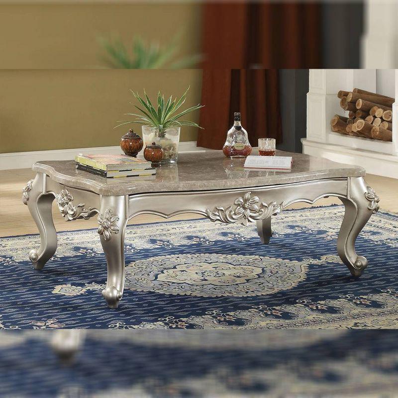 57" Silver Rectangular Wood and Marble Coffee Table