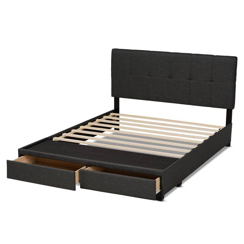 King Netti Fabric Upholstered 2 Drawer Platform Storage Bed - Baxton Studio: Linen-Like Texture, Modern Design