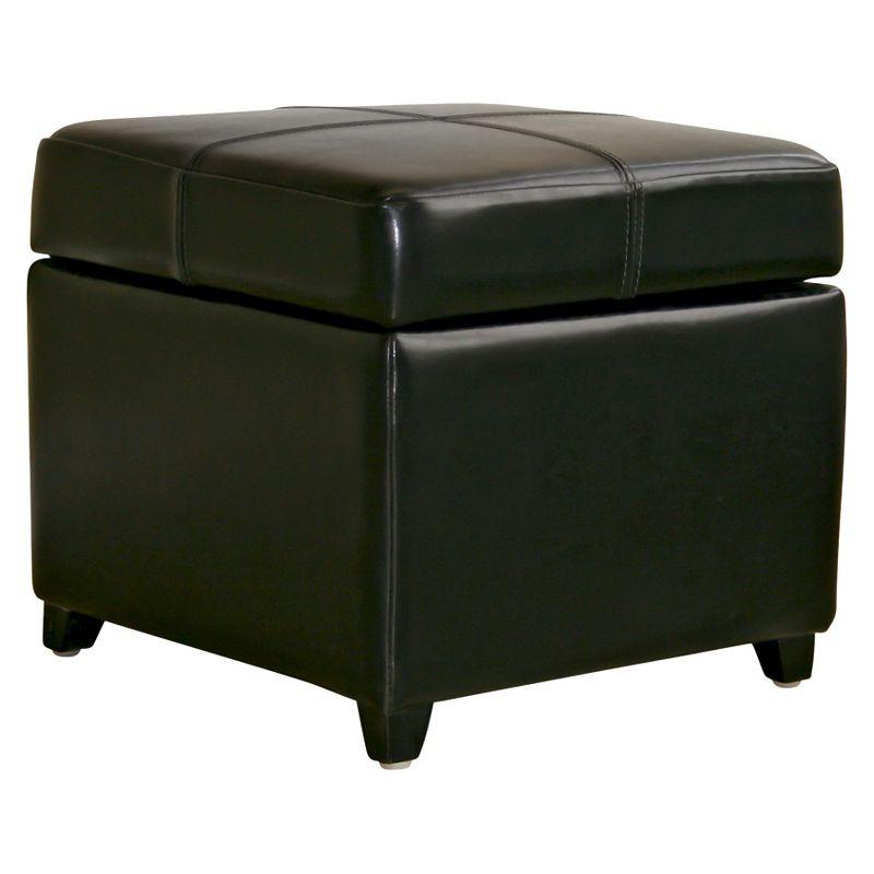 Baxton Studio Black Leather Storage Cube Ottoman with Wooden Legs