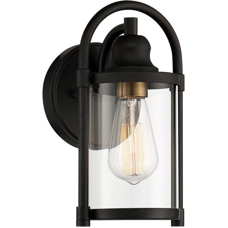 Black Metal Cylinder Outdoor Wall Light with Clear Glass