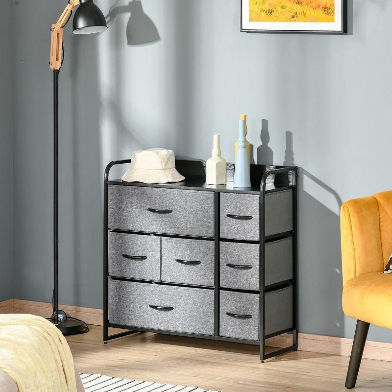 Red Barrel Studio® 7-Drawer Dresser, Fabric Chest Of Drawers, 3-Tier Storage Organizer For Bedroom Entryway, Tower Unit With Steel Frame Wooden Top
