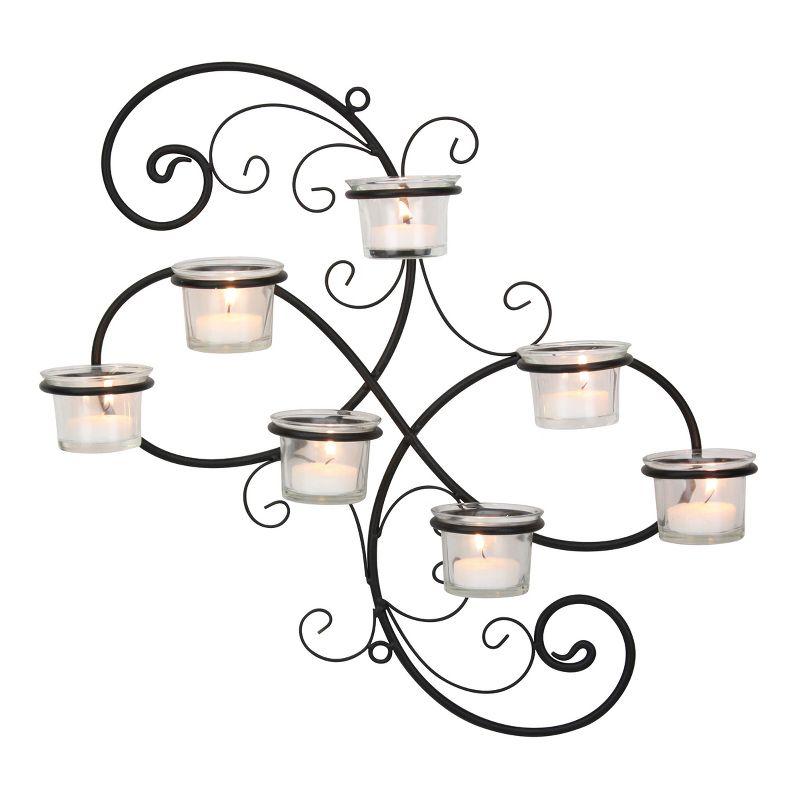 Modern Decorative Ivy Tea Light Candle Holder - Stonebriar Collection: Elegant Wall Sconce, 7 Glass Hurricanes