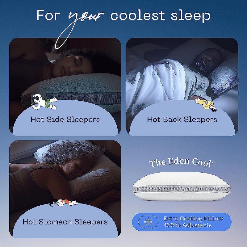 Coop Home Goods The Eden Cool+ Adjustable Pillow, Queen Size Plus Memory Foam Pillows with Cooling Gel, Back, Stomach or Side Sleeper, Neck Support
