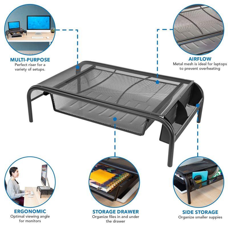 Mount-It! Metal Mesh Computer Monitor Stand and Riser with Pullout Drawer