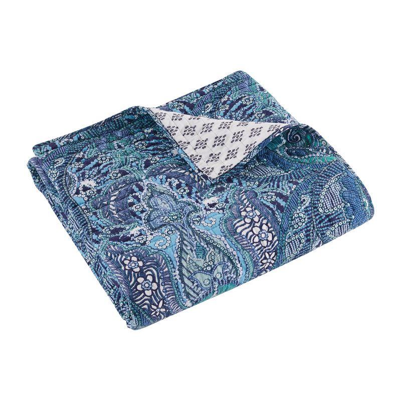 Bellamy Teal and White Reversible Cotton Damask Throw