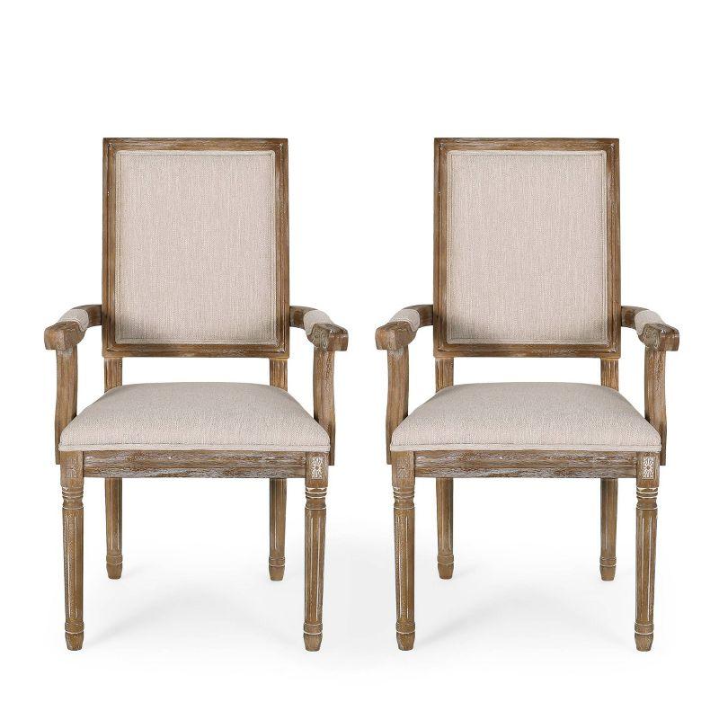 Set of 2 Maria French Country Wood Upholstered Dining Chairs Beige/Natural - Christopher Knight Home