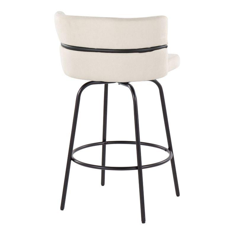 Cinch 26" Cream Fabric and Black Metal Swivel Counter Stools, Set of 2