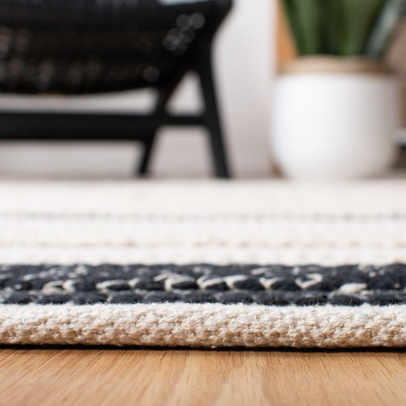 Black and White Striped Square Wool Cotton Rug