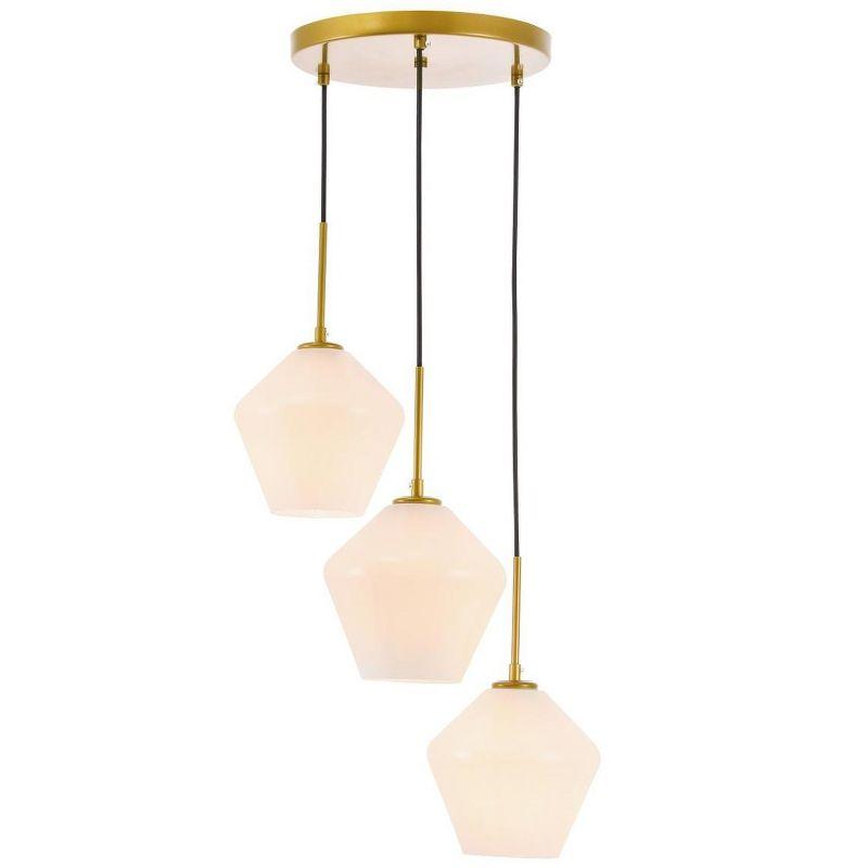 Elegant Lighting Gene 3 light Brass and Frosted white glass pendant