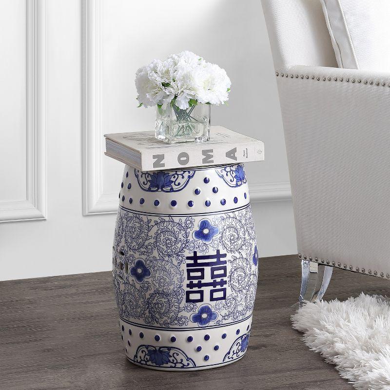 Double Happiness 18" Chinoiserie Ceramic Drum Garden Stool - JONATHAN Y