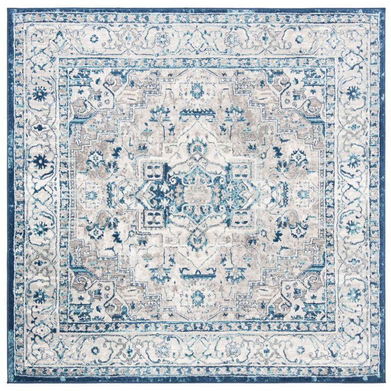 Luxe Square 5' Hand-Knotted Light Grey/Blue Synthetic Area Rug