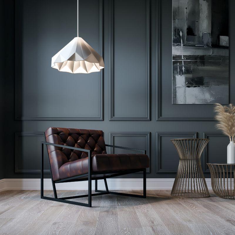 Merrick Lane Bomber Jacket Faux Leather Modern Lounge Chair With Tufted Seating and Black Metal Frame