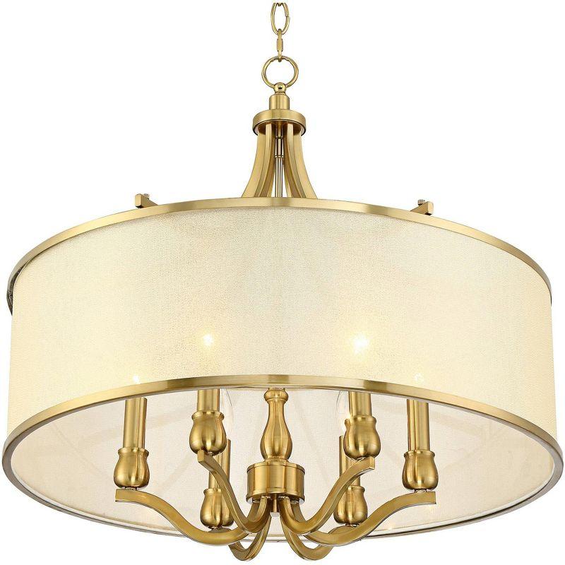 Possini Euro Design Sydney Warm Brass Drum Chandelier 25" Wide Modern Clear Gold Organza Shade 6-Light Fixture for Dining Room House Kitchen Island