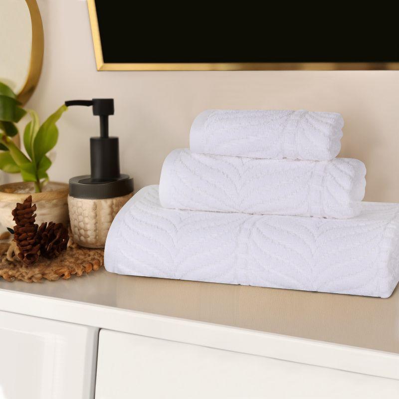 Chevron Zero Twist Cotton Jacquard 3 Piece Bathroom Towel Set, White - Blue Nile Mills