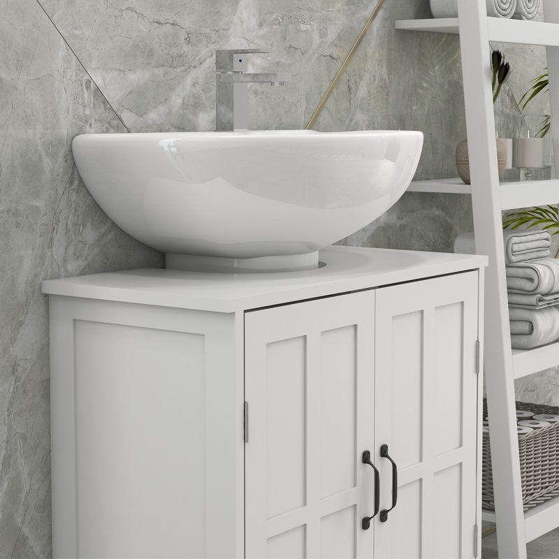 kleankin Pedestal Under-Sink Cabinet, Bathroom Storage Unit with Double Doors and Adjustable Shelf, White