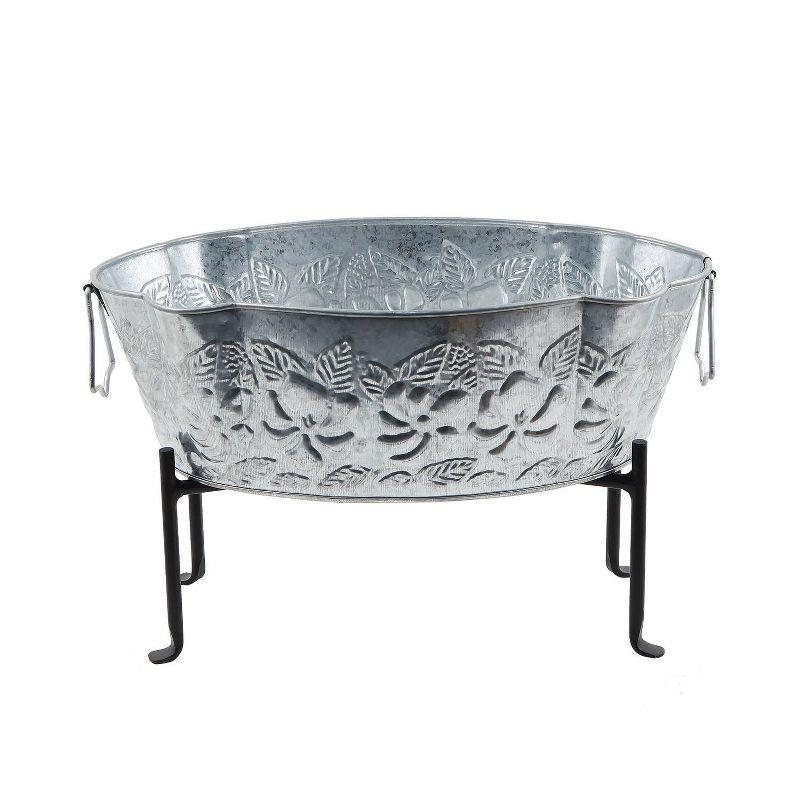 20" Embossed Oval Tub with Folding Stand Steel - ACHLA Designs: Vintage-Style Beverage Chiller & Planter