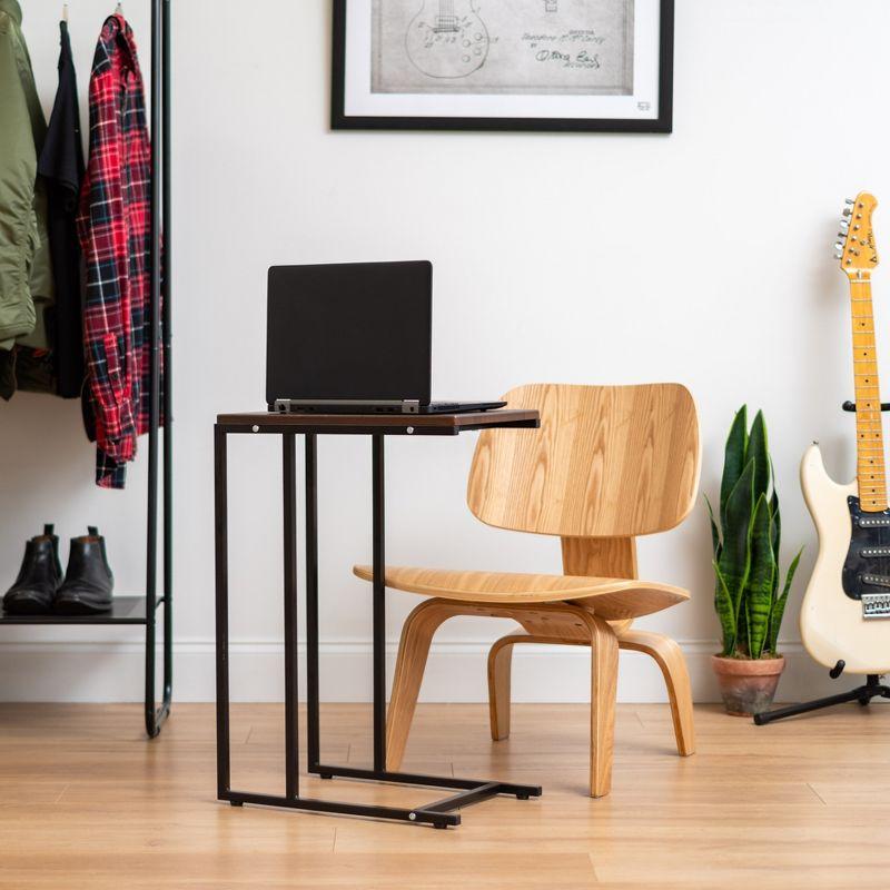 IRIS USA Wood and Metal Frame Side Table, Accent Sofa End Table Coffee Snack, Bedroom Night Stand, Living Room Computer Desk, C-Shape Wide