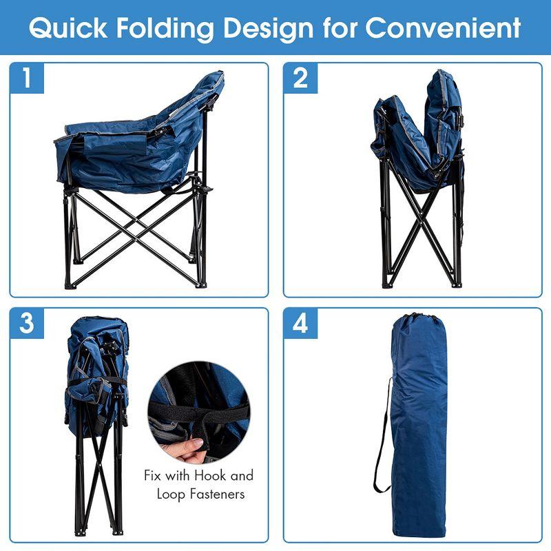 Costway Folding Camping Moon Padded Chair with Carry Bag Cup Holder Portable Navy\ Brown\Grey