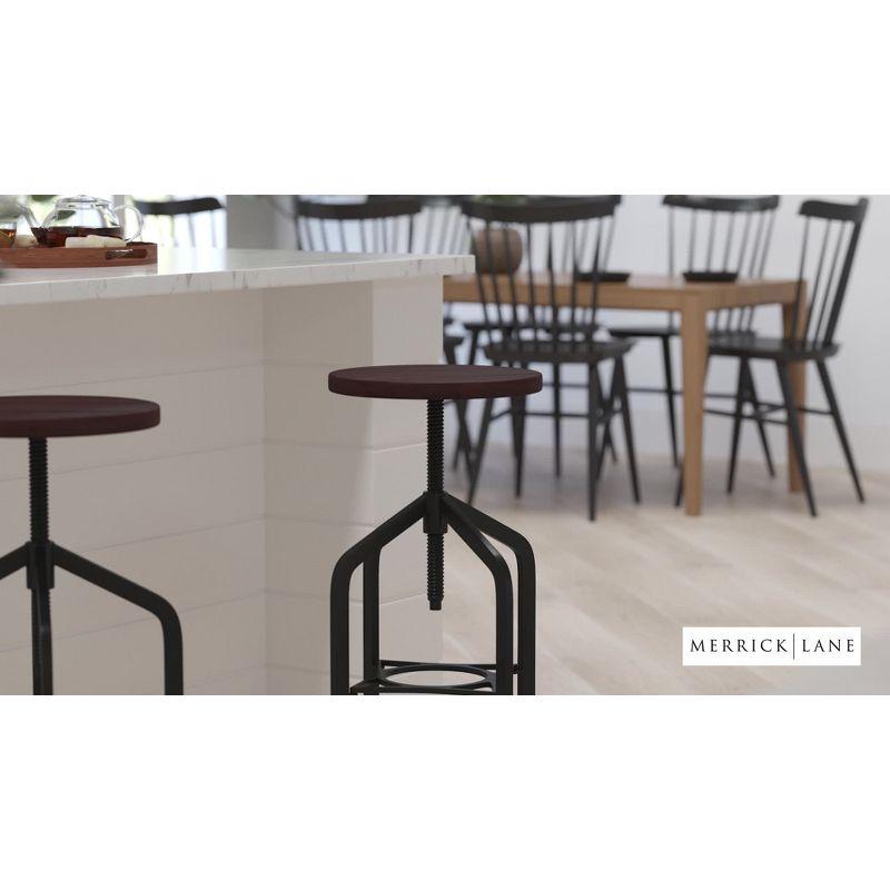 Merrick Lane 30 Inch Black Metal And Wood Bar Counter Stool With Adjustable Height Seat And 360° Swivel