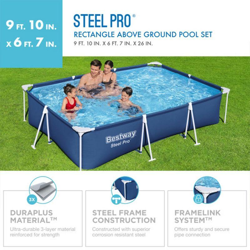 Bestway Steel ProRectangular Metal Frame Above Ground Outdoor Backyard Swimming Pool