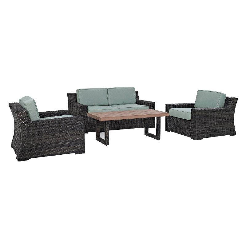 Beaufort 4pc Outdoor Wicker Seating Set - Mist - Crosley: Weather-Resistant Patio Conversation Set