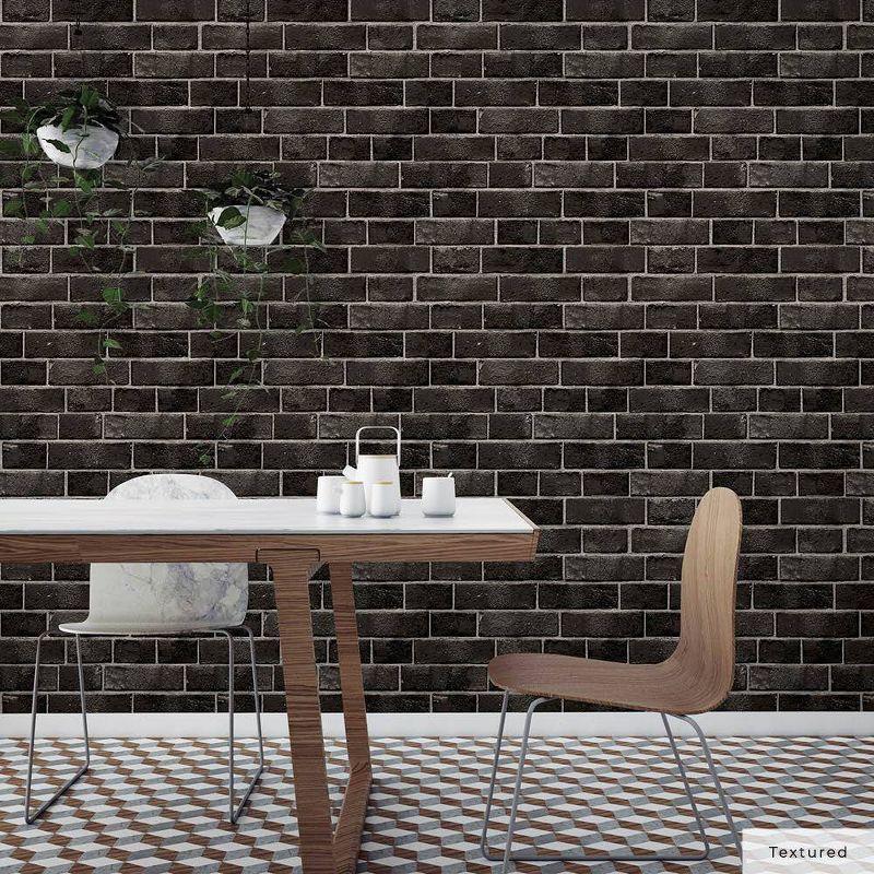 Tempaper & Co.® Brick Removable Peel and Stick Wallpaper, Ebony Brick, 28 sq ft: Faux Sticky Vinyl, Classic Pattern