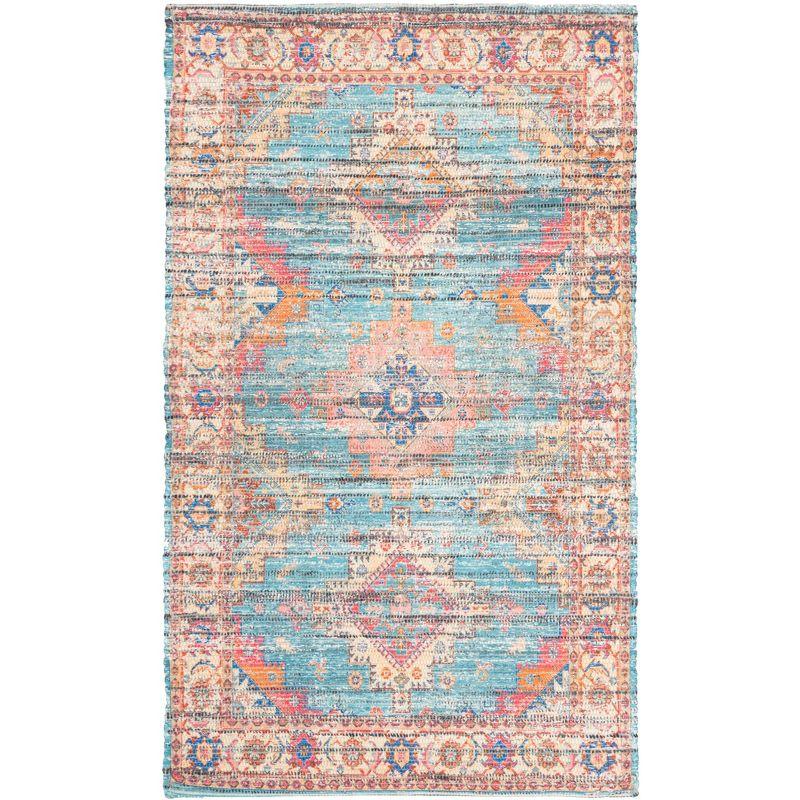 Saffron Blue and Rust Hand Loomed Cotton Area Rug