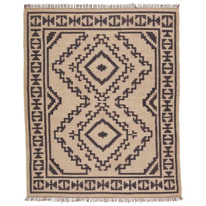 Jaima Tribal Medallion Flatwoven Wool Area Rug in Black and Beige