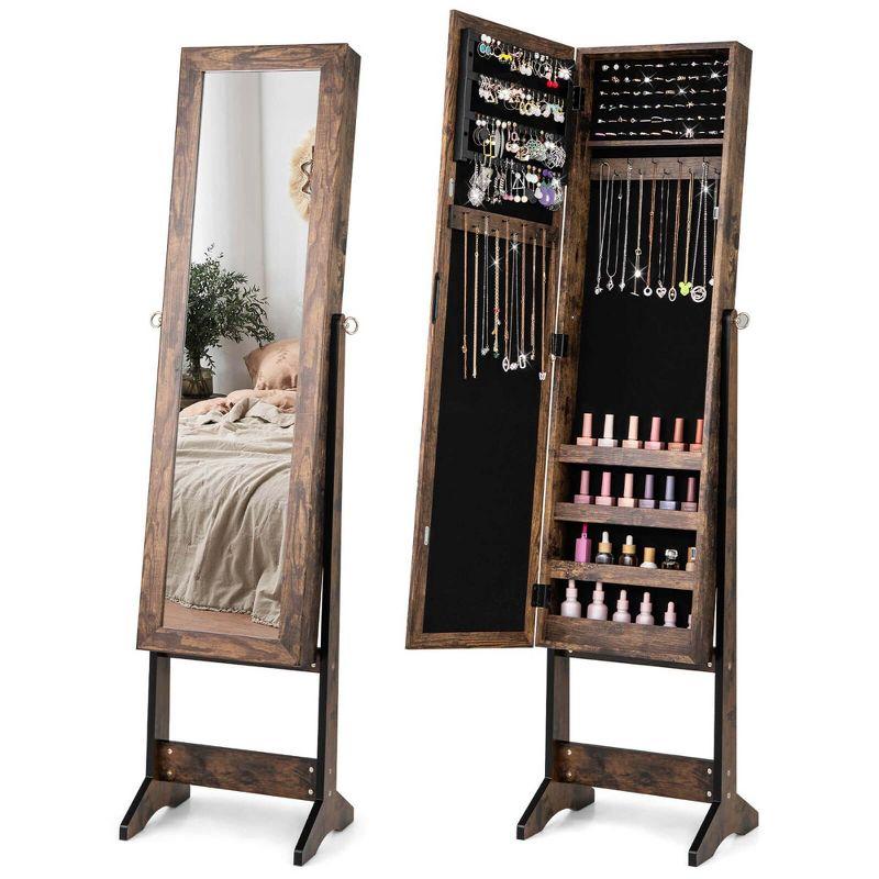 Costway Jewelry Mirrored Cabinet Armoire Organizer Storage Box with Stand Christmas Gift Coffee