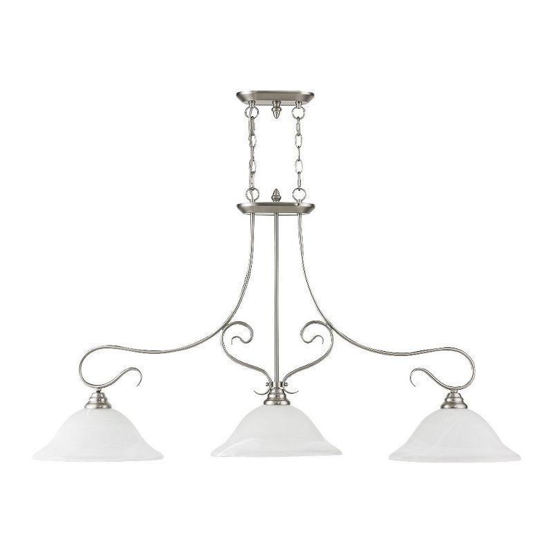 Brushed Nickel 3-Light Linear Chandelier with Alabaster Glass