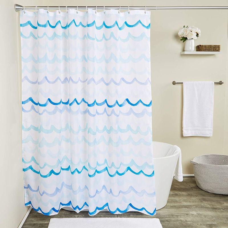 Okuna Outpost Blue Waves Bath Shower Curtain Set Polyester with 12 Hooks for Nautical Beach Bathroom Decor 71"x70"