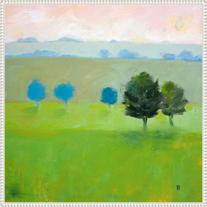 Gascony Trees Contemporary Landscape Canvas Wall Art in White Frame