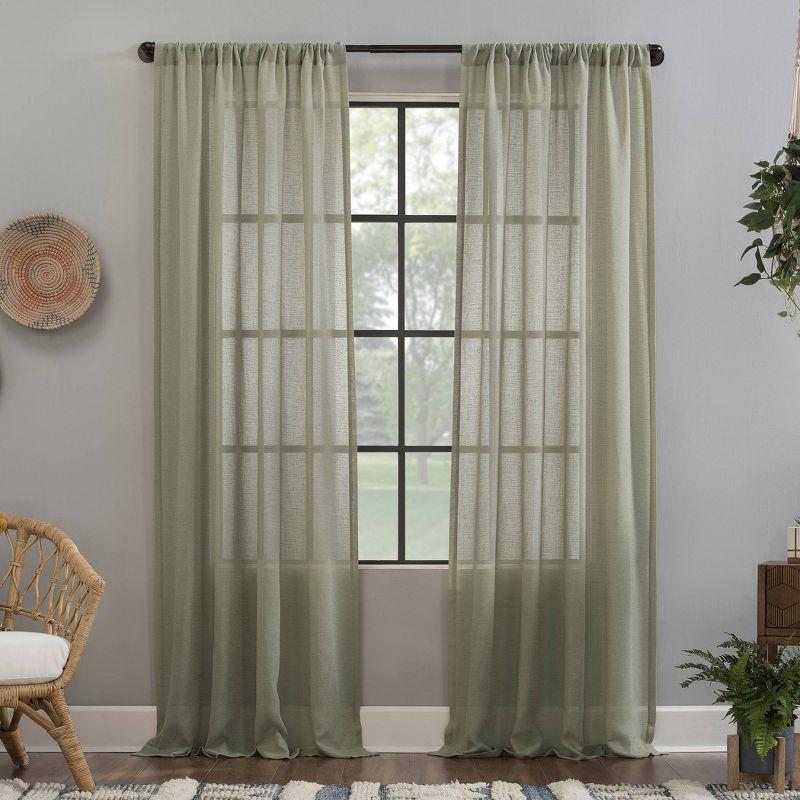 63"x52" Crushed Texture Anti-Dust Sheer Curtain Panel Celadon Green - Clean Window: Modern Linen Rod Pocket