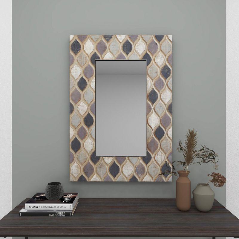 Wood Wall Mirror with Diamond Pattern Beige - Olivia & May: Farmhouse Style, Rectangular, No Assembly Required