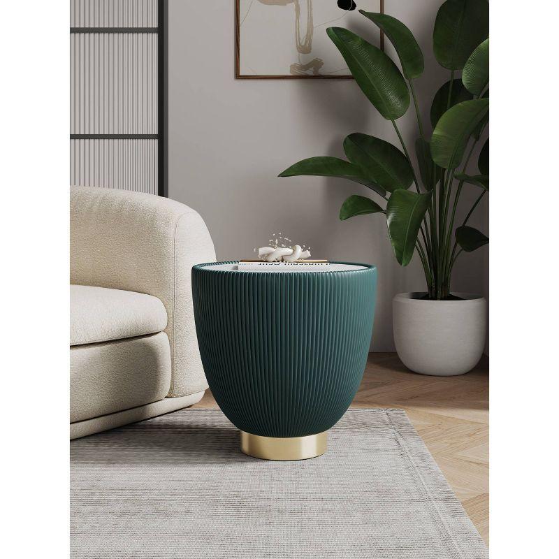Manhattan Comfort Anderson Modern Leatherette Upholstered End Table with Ceramic Faux Marble Tabletop Green