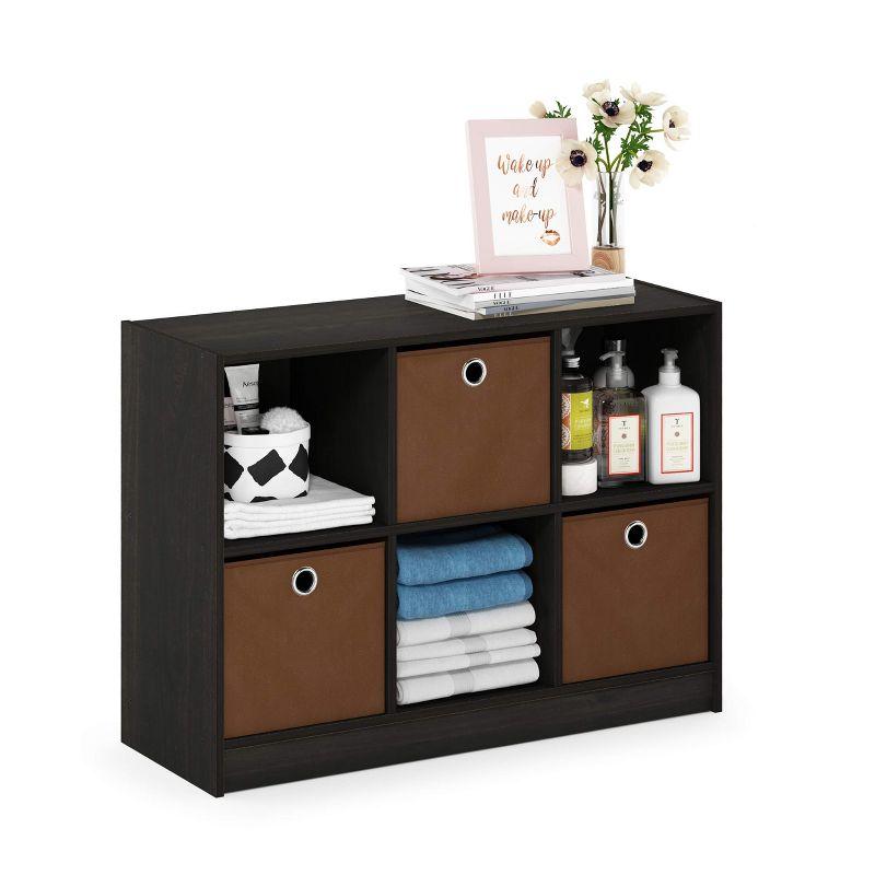 Furinno 3-Cube Bookcase Organizer Storage Book Shelf with 3 Pull-out Bin Drawer