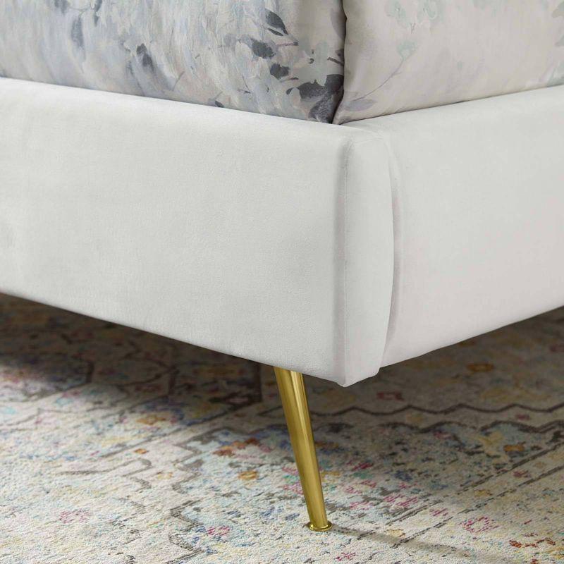 Queen Lana Performance Velvet Wingback Platform Bed White - Modway: Gold Metal Legs, No Box Spring Needed
