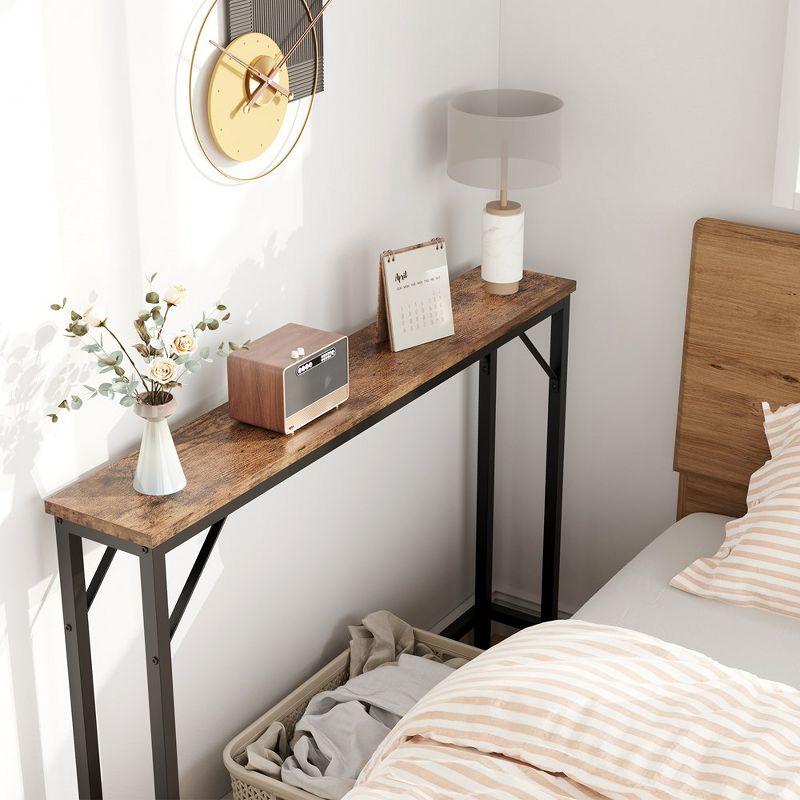 Rustic Brown and Black Metal Narrow Console Table with Storage