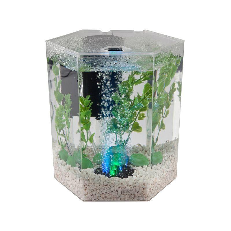 Tetra Bubbling LED Aquarium Kit 1gal Hexagon Shaped with Color-Changing Light Disc Aquarium Decor