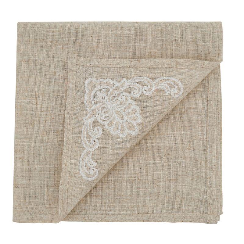 Natural Linen Blend Embroidered Table Napkins, Set of 4