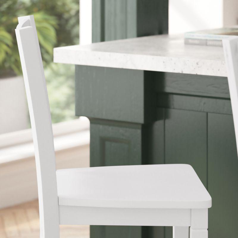 Merrick Lane Set of Two Classic Wooden Ladderback Counter Height Barstools with Solid Wood Seats in Antique White Wash