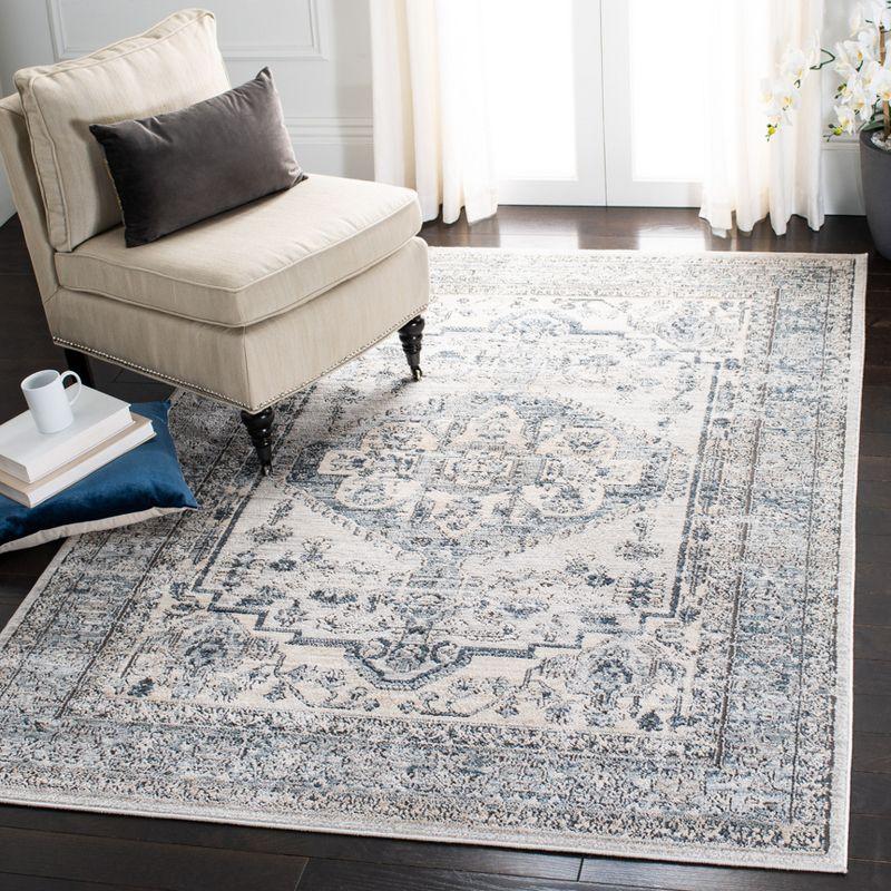 Ivory and Light Blue Floral Medallion Area Rug