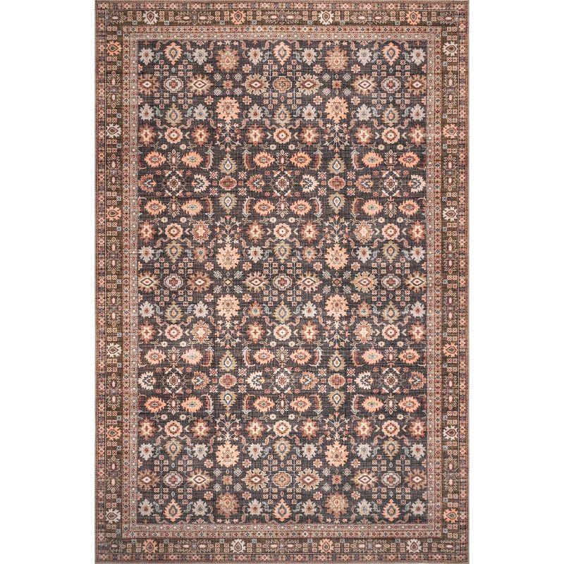 Floral Elegance Beige Synthetic 8' x 10' Easy-Care Area Rug