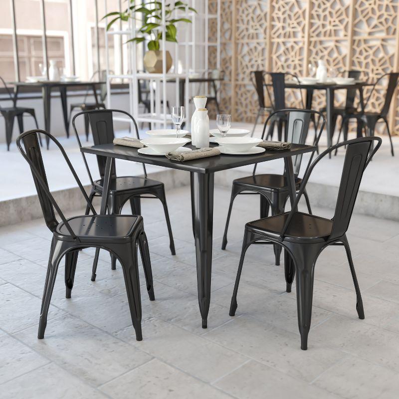 Emma + Oliver 36" Square Black Metal Indoor-Outdoor Dining Table