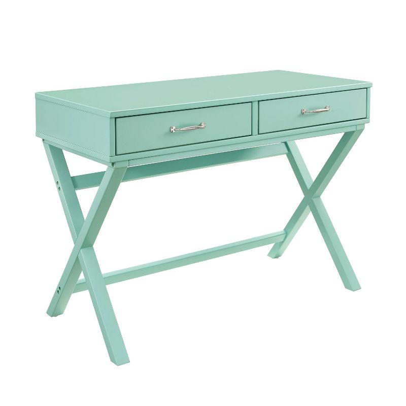 Penney Pine Turquoise Campaign-Style Desk with X-Frame Legs